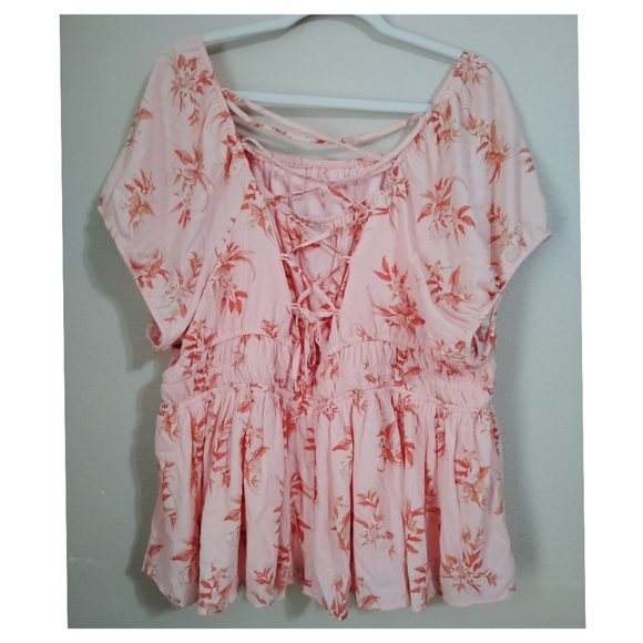 Torrid Washable Crinkle Gauze Cris Cross Back Top Size 3 - Picture 3 of 5